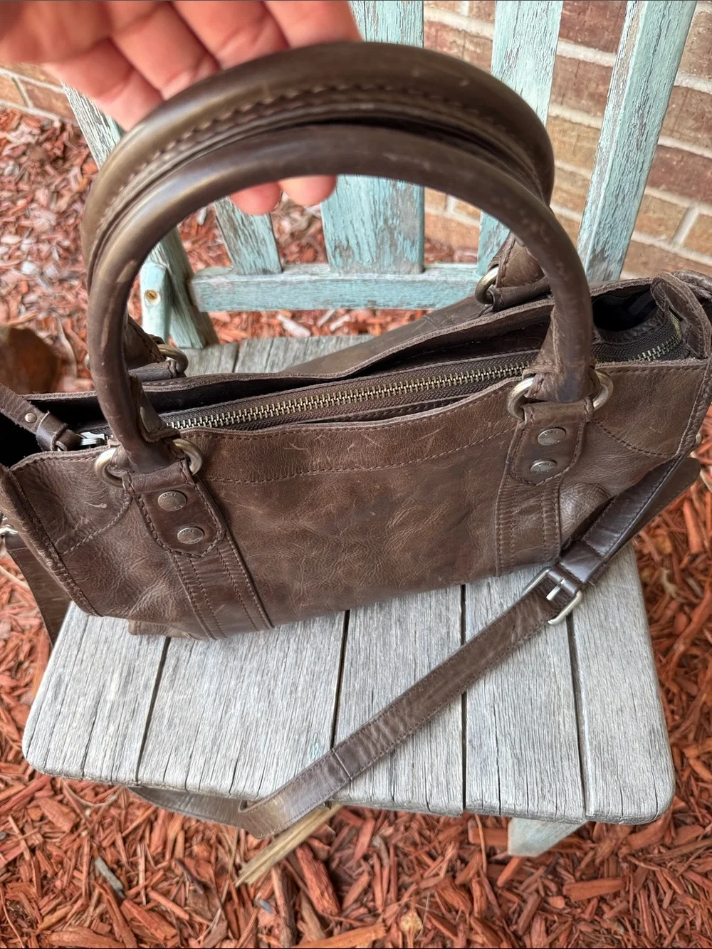 Frye Washed Brown Leather Melissa Satchel Handbag w/Xbody Strap